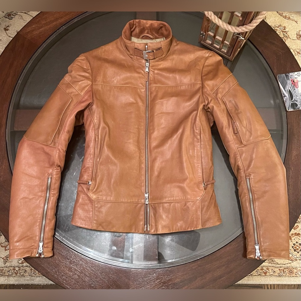 Ralph Lauren RLX Womens Size Medium Quilted Moto Jacket 100% Leather Cognac